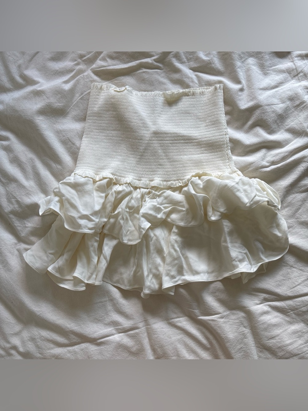Women's Cream High Waist Ruffle Mini Skirt